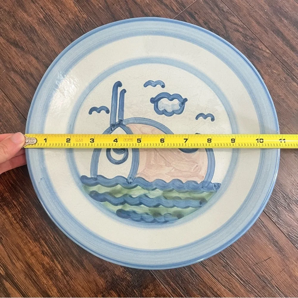 M A Hadley Vintage Stoneware Pottery Low Tide WHALE Dinner plate 11”